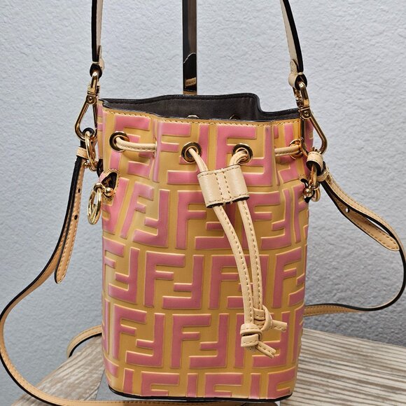 Fendi Handbags - Fendi Vitello Liberty Mini Mon Tresor Bucket Bag Pink and Yellow